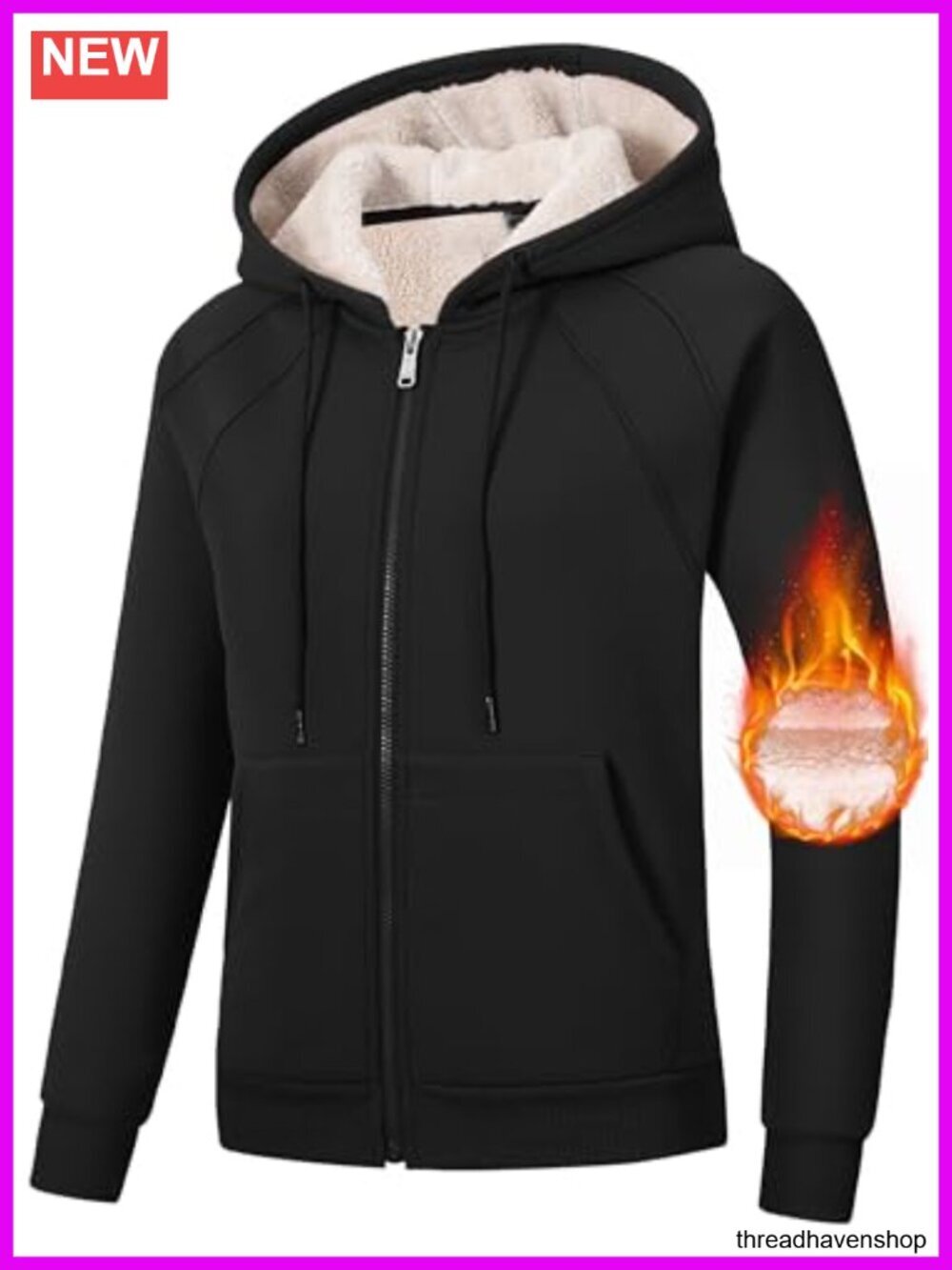 Fleece Lined Zip Up Hoodie Women Winter Coat with Pockets
